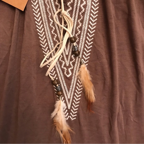 Kori America Off The Shoulder Top NEW Womens Size Small Mocha White Bell Sleeve - Picture 7 of 10